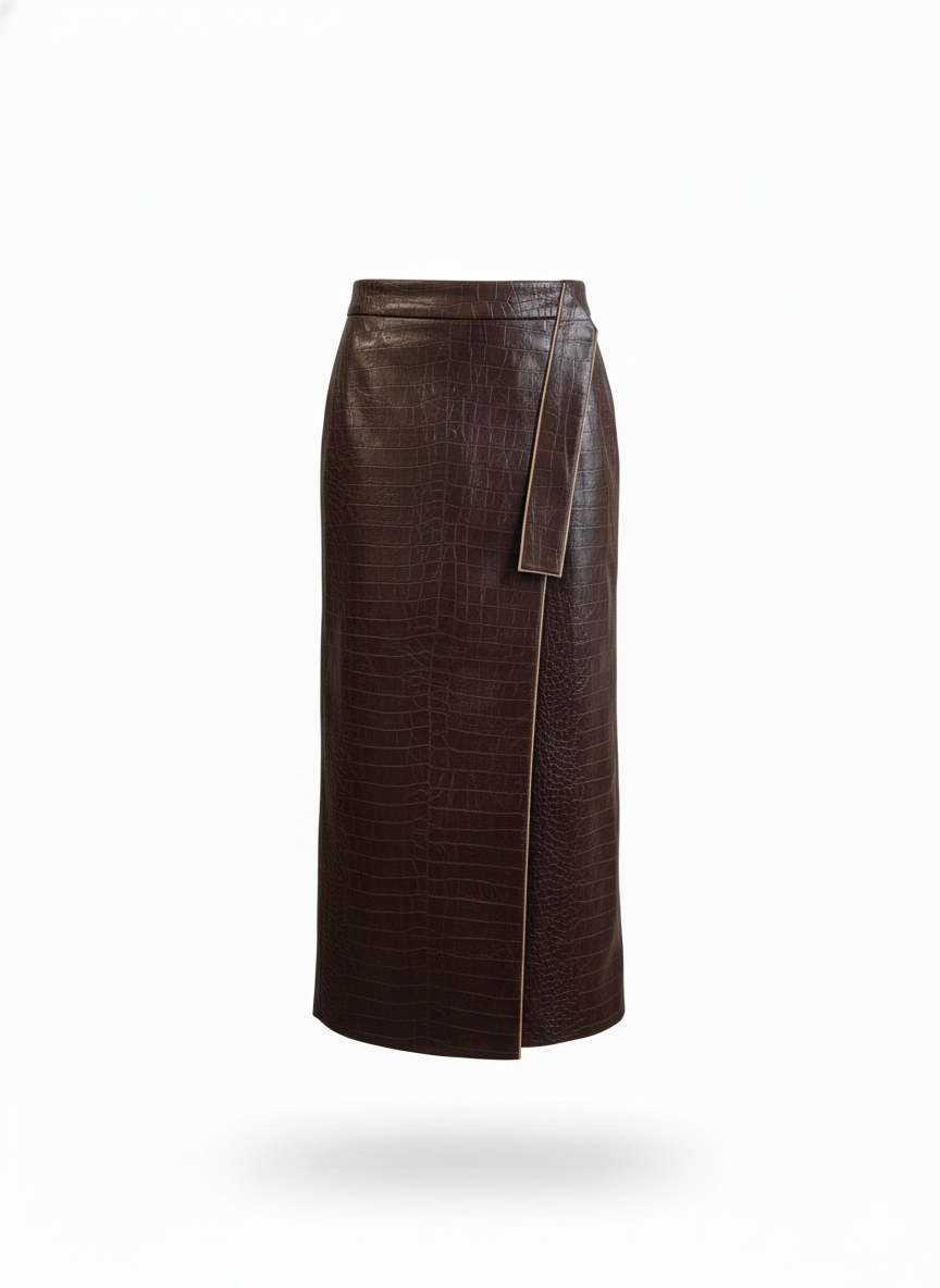 Gonna longuette in ecopelle cocco G2527