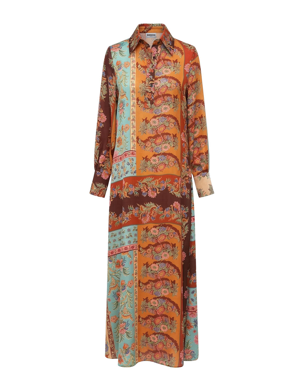 Vestito lungo in raso fantasia V1024