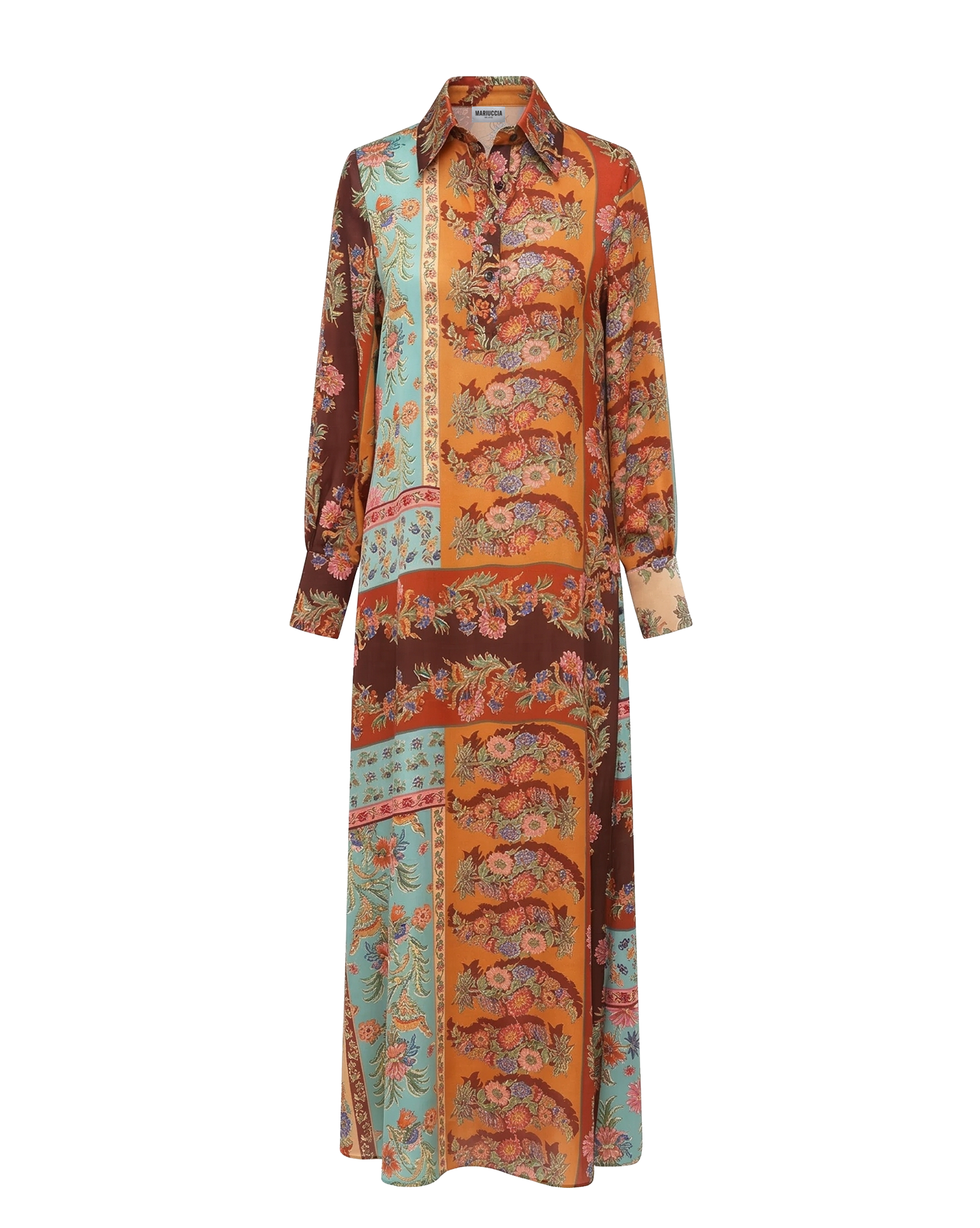 Vestito lungo in raso fantasia V1024