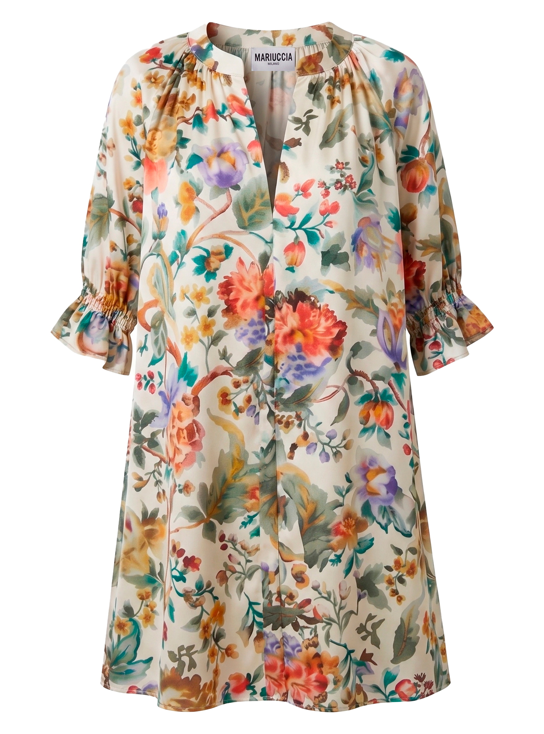 VESTITO CORTO IN RASO FANTASIA FLOREALE