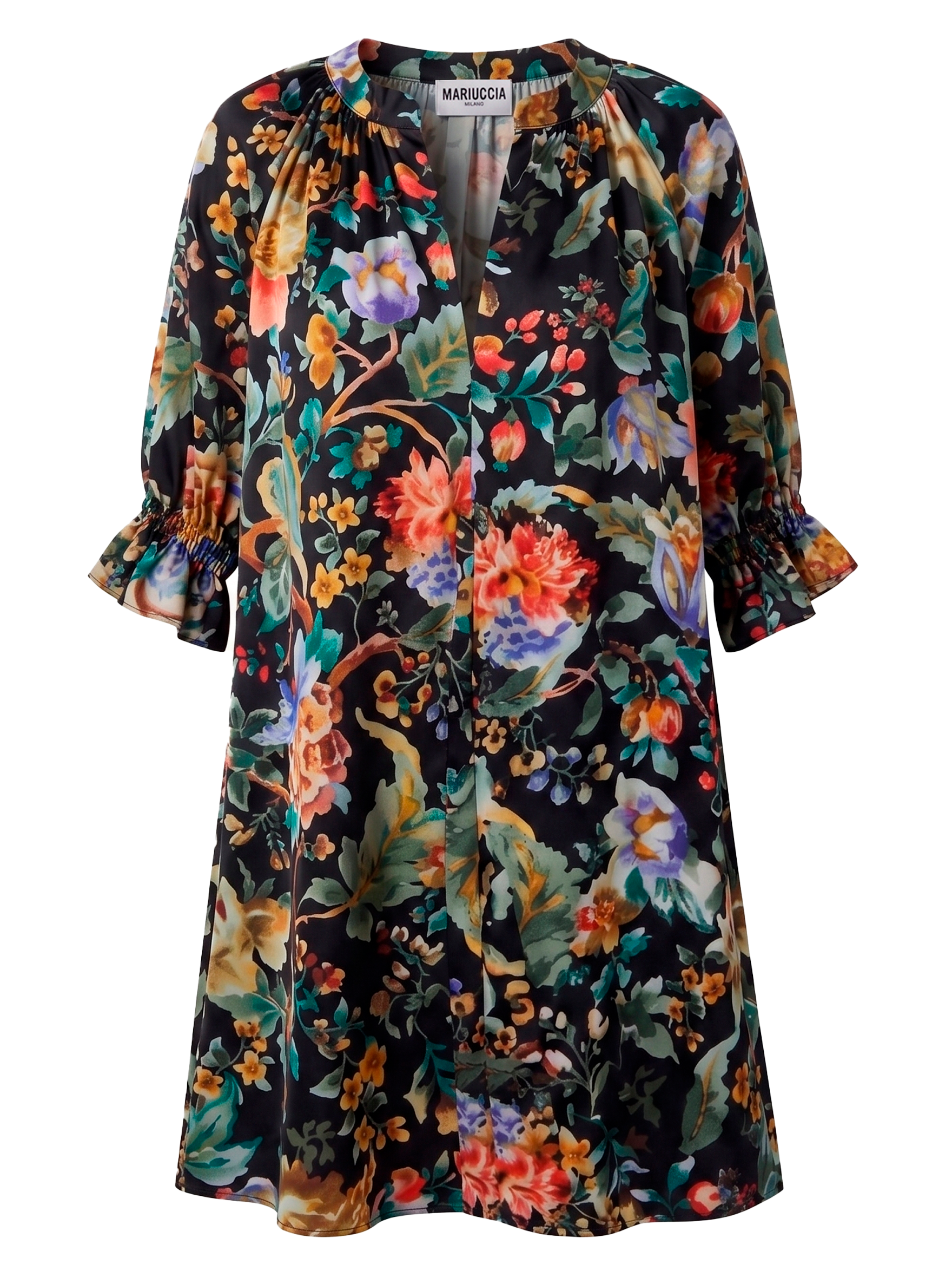 VESTITO CORTO IN RASO FANTASIA FLOREALE