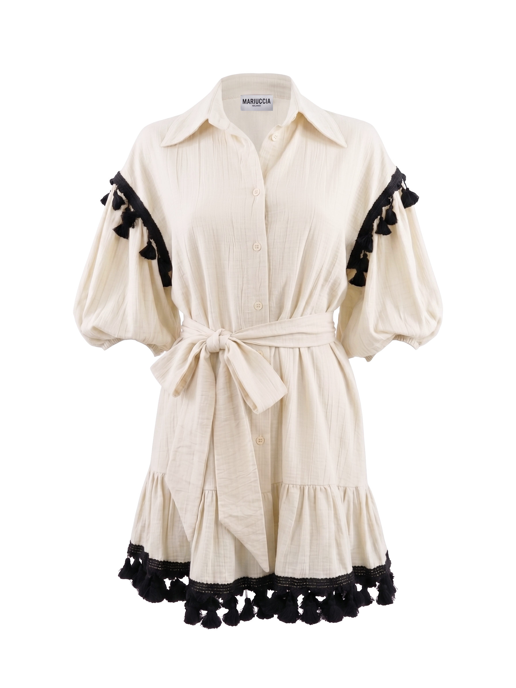 Vestito corto con pon pon V1043