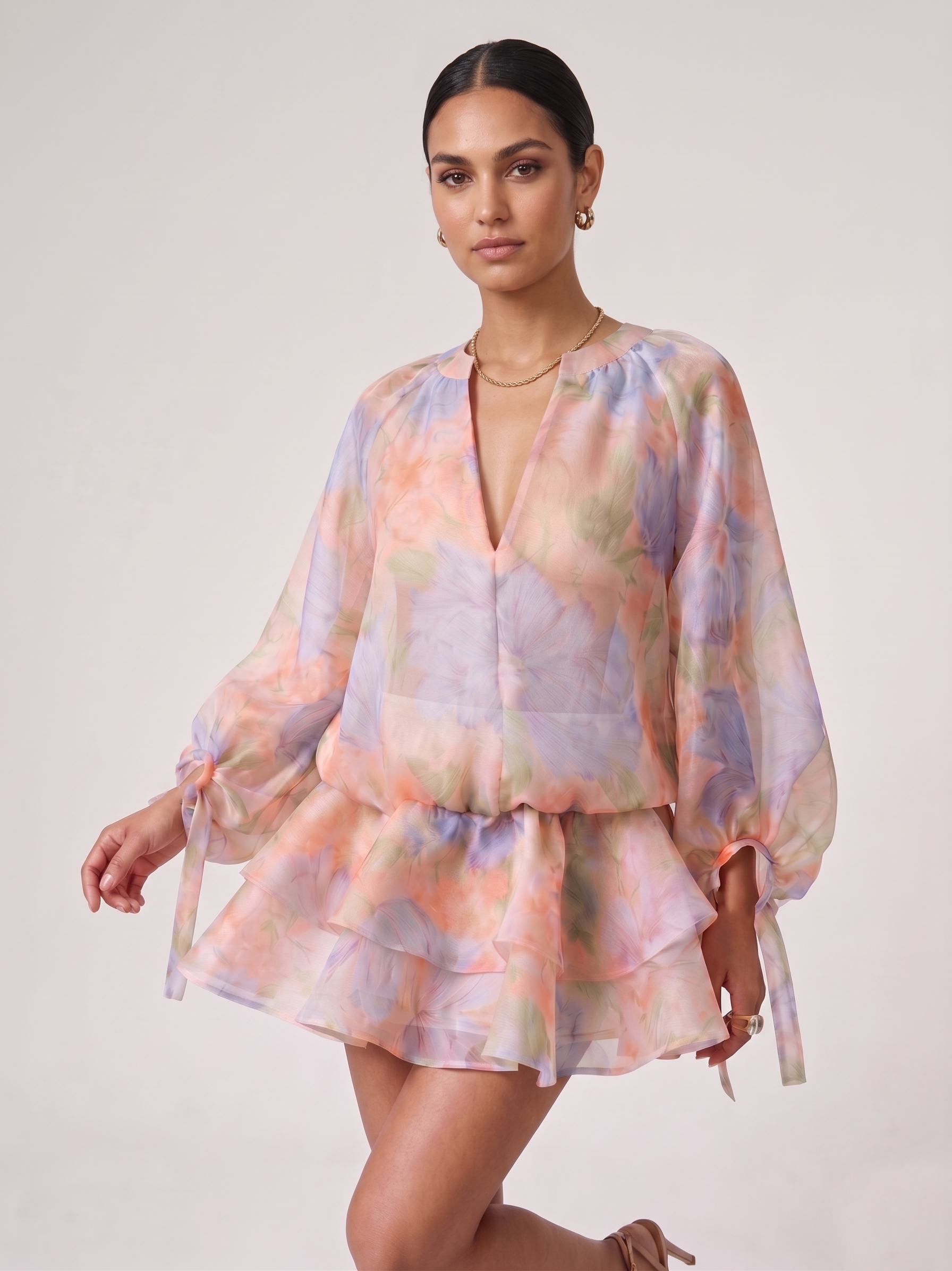 Vestito in organza fantasia V1064