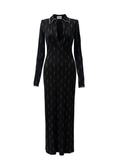 Vestito lungo in costina nera V2570