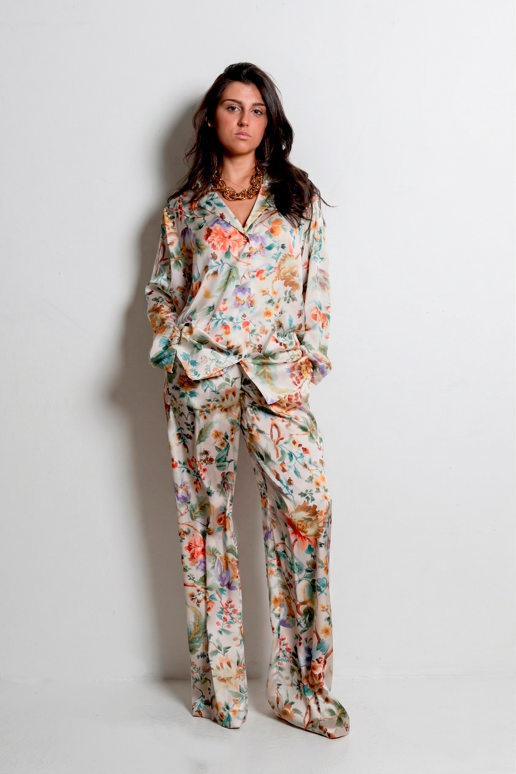 Camicia in raso fantasia C1034